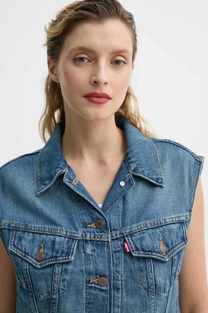 Levi's Елек SHRUNKEN 90S VEST дамски в синьо преходен модел 001W2