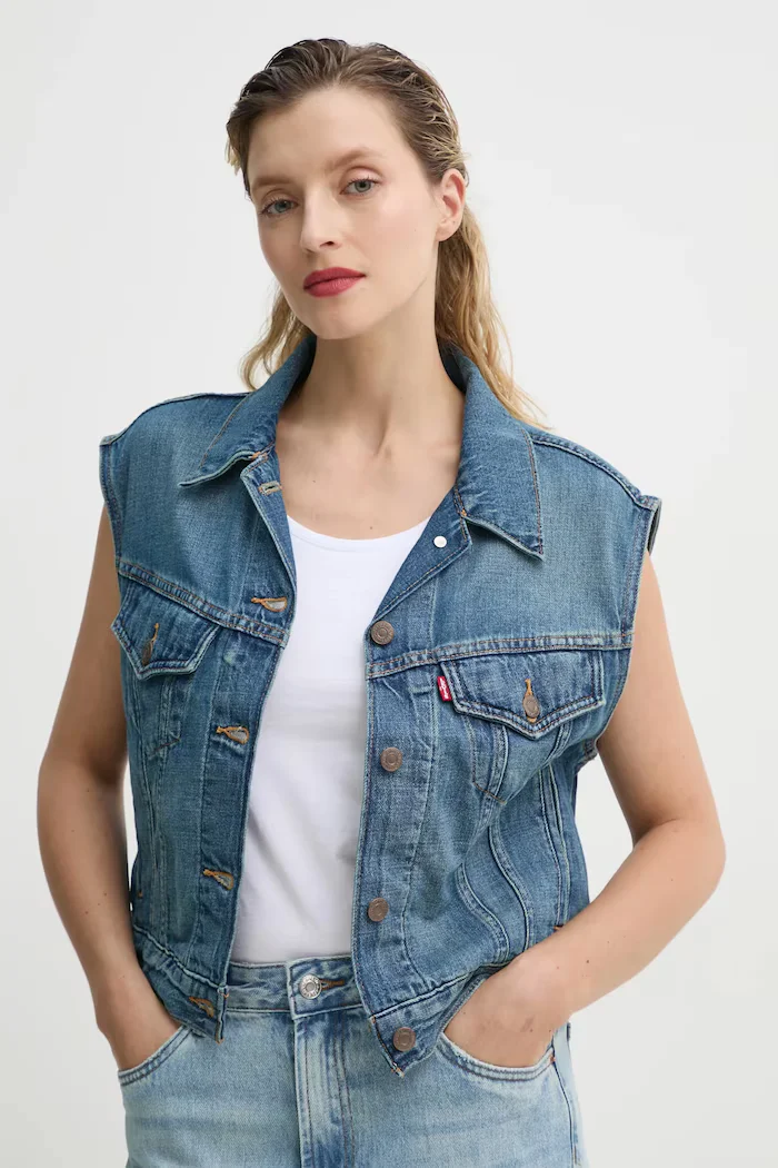 Levi's Елек SHRUNKEN 90S VEST дамски в синьо преходен модел 001W2