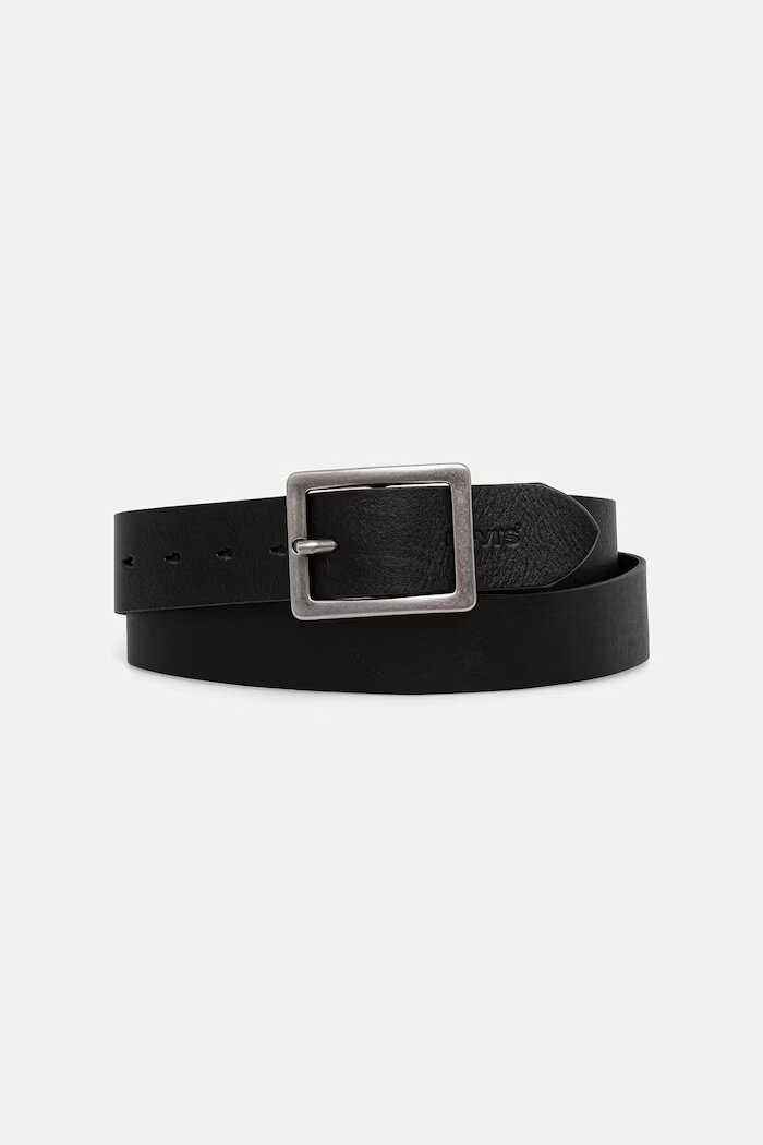 Levi's колан мъжки от кожа MASON CENTERBAR черен 007YW