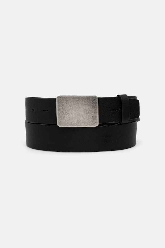 Levi's колан мъжки от кожа RYDER PLAQUE BUCKLE черен 007YX