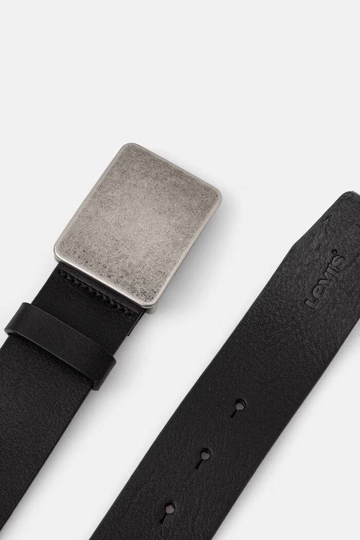 Levi's колан мъжки от кожа RYDER PLAQUE BUCKLE черен 007YX