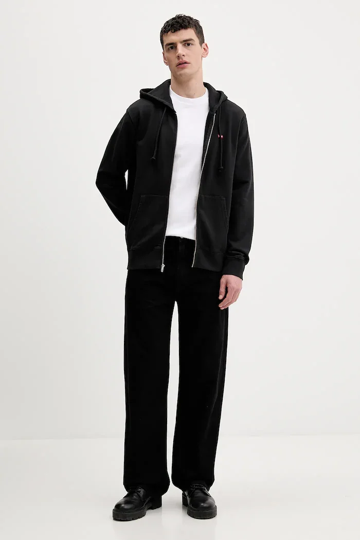 Levi's Памучен суичър THE ORIGINAL HM ZIP UP в черно с качулка изчистен дизайн 34584-0016