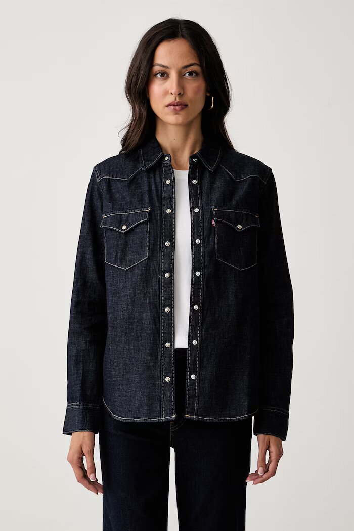 Levi's риза дамска от деним HERITAGE WESTERN DENIM тъмносиня 007WT