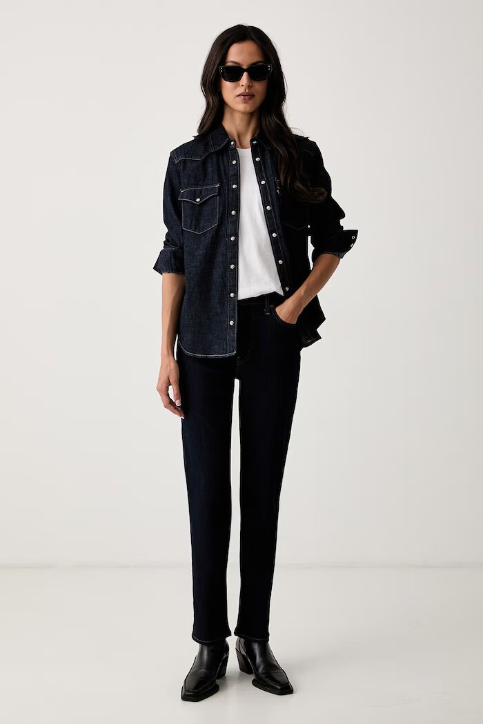 Levi's риза дамска от деним HERITAGE WESTERN DENIM тъмносиня 007WT