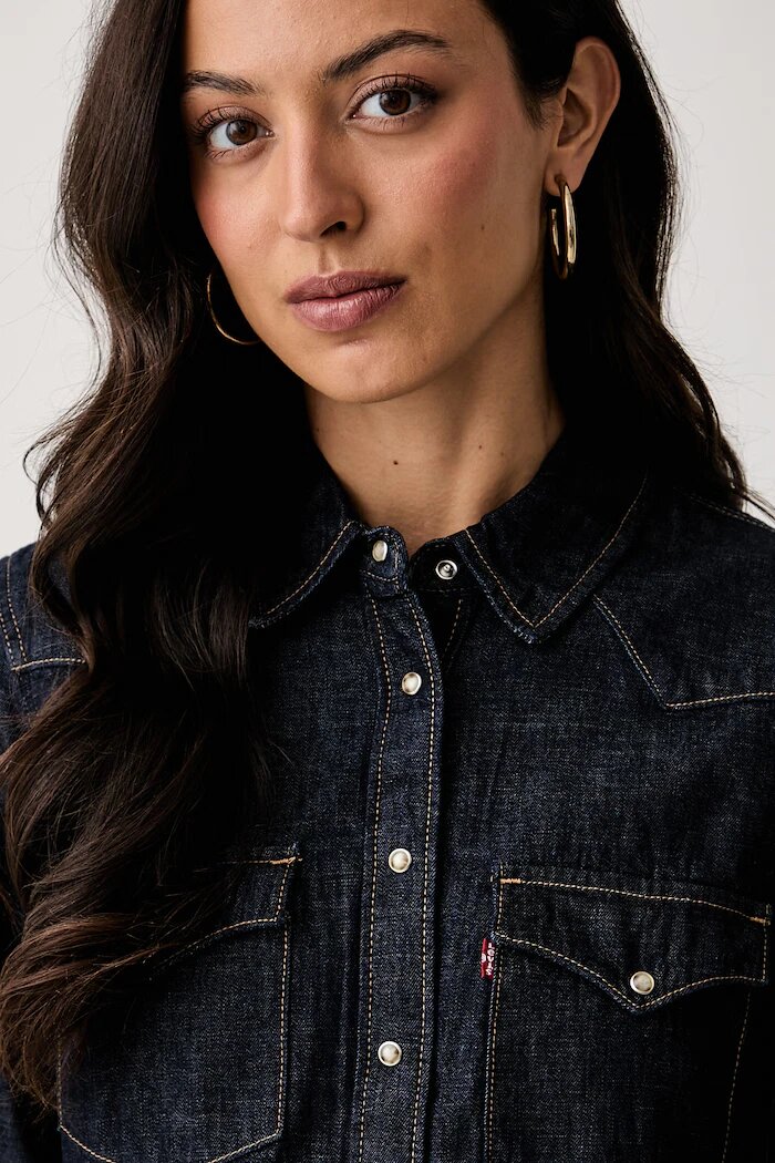 Levi's риза дамска от деним HERITAGE WESTERN DENIM тъмносиня 007WT