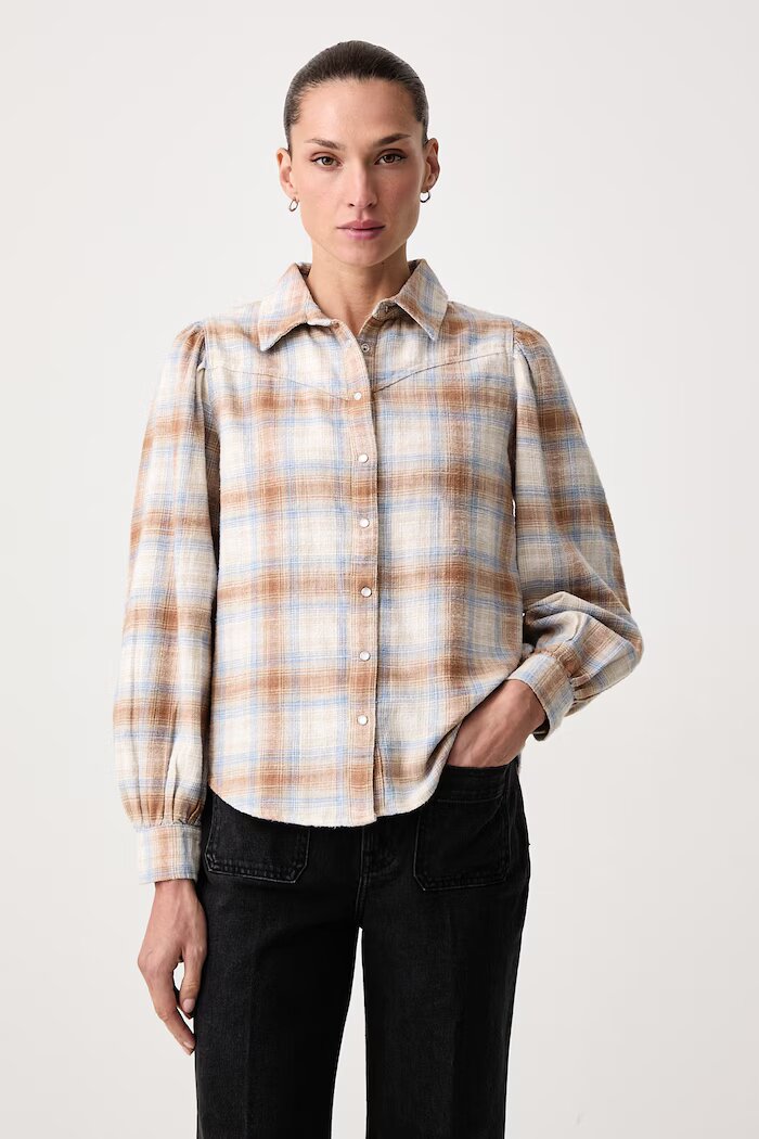Levi's риза дамска от памук JUNA WESTERN бежова на каре 0082U