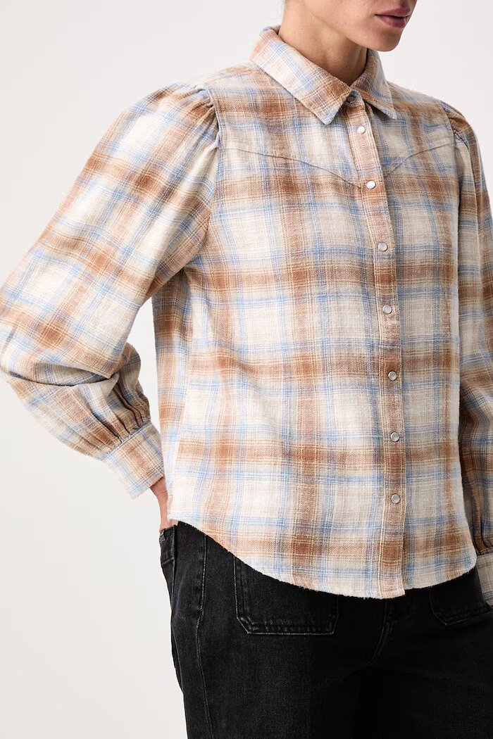 Levi's риза дамска от памук JUNA WESTERN бежова на каре 0082U