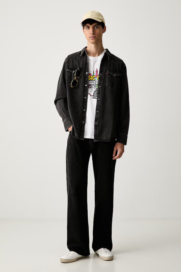 Levi's риза мъжка от памук BARSTOW WESTERN STANDARD черна с изчистена шарка 85744