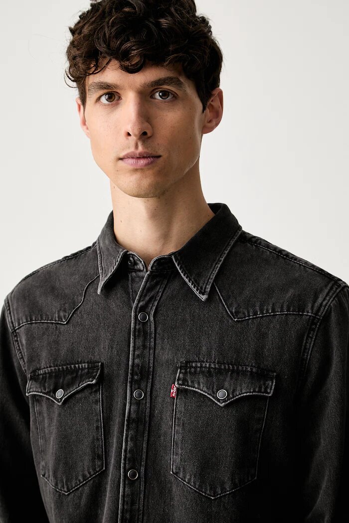 Levi's риза мъжка от памук BARSTOW WESTERN STANDARD черна с изчистена шарка 85744