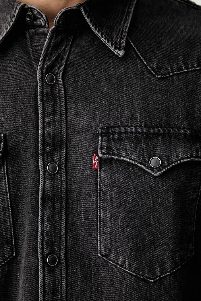 Levi's риза мъжка от памук BARSTOW WESTERN STANDARD черна с изчистена шарка 85744