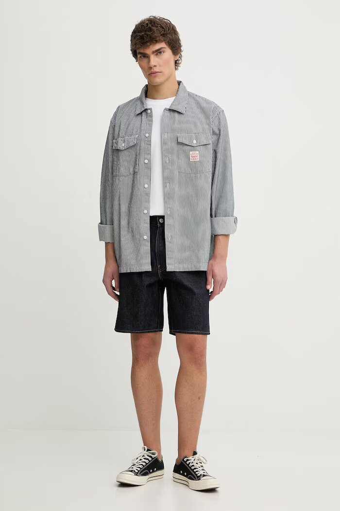 Levi's риза мъжка от памук LS WORKER - WW x WORKWEAR тъмносиня с изчистена шарка 003O2