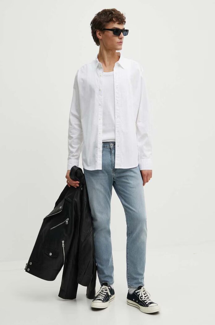 Levi's Риза мъжка в бяло с кройка по тялото с класическа яка 86625-0038