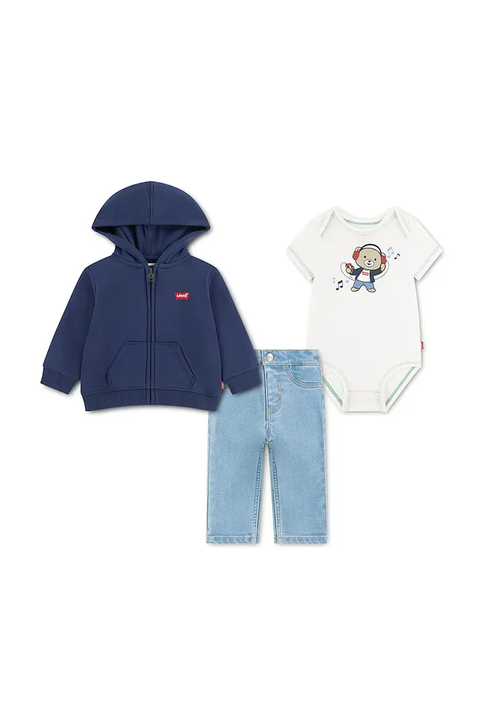 Levi's спортен комплект анцуг за деца с памук FULL ZIP HOODIE SET тъмносин 6ER557