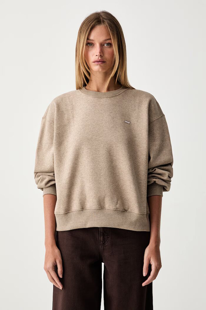 Levi's суичър дамски с памук EVERYDAY CREW кафяв 0082J-0007