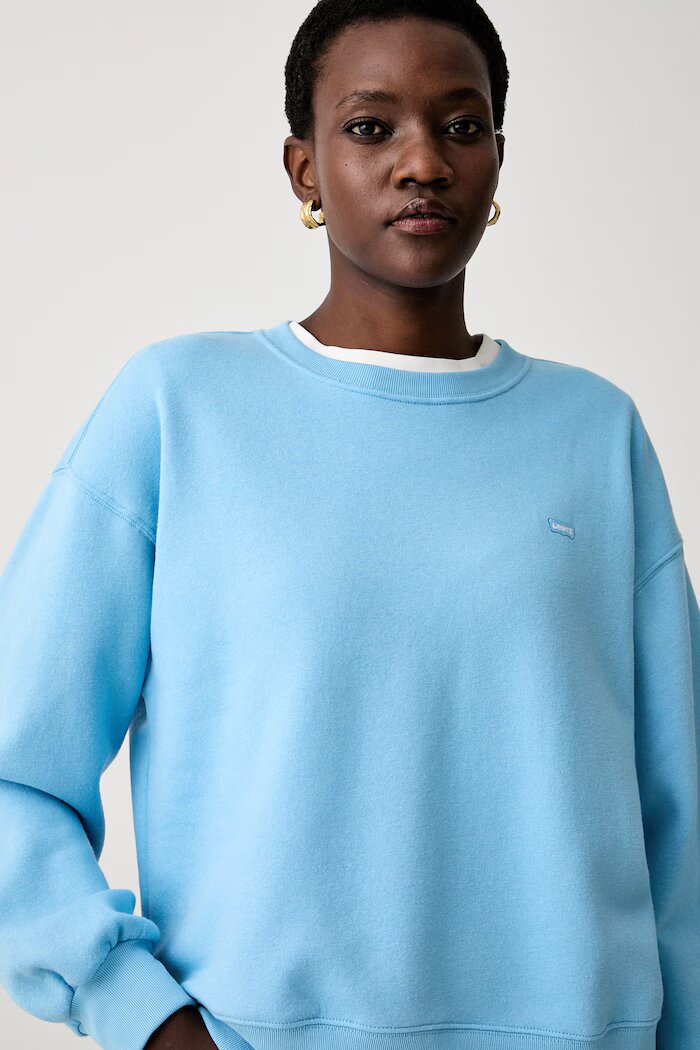 Levi's суичър дамски с памук EVERYDAY CREW син 0082J