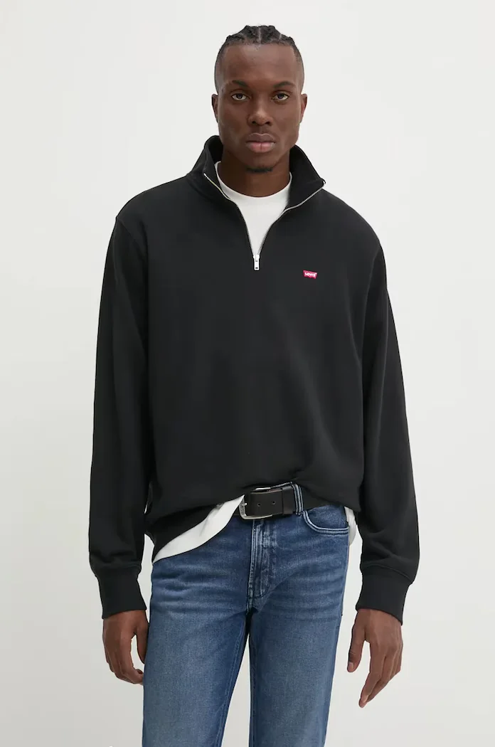 Levi's суичър мъжки от памук ORIGINAL HM 1/4 ZIP черен A8606