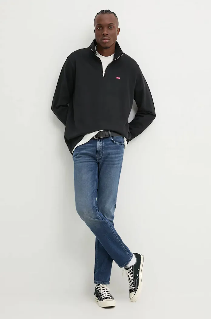 Levi's суичър мъжки от памук ORIGINAL HM 1/4 ZIP черен A8606