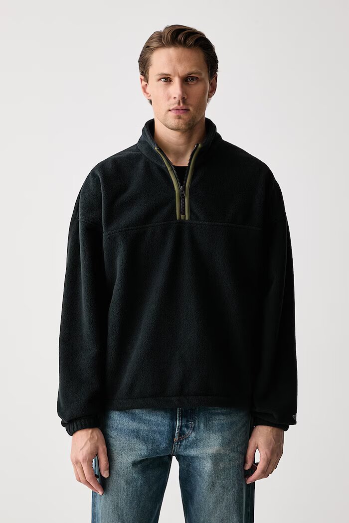 Levi's суичър мъжки от полар REDWOOD HALF ZIP черен 0084M
