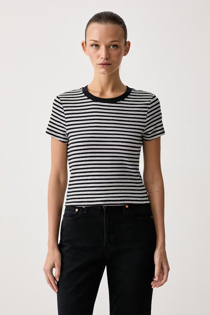 Levi's тениска дамска от памук с еластан ESSENTIAL BABY черна 0085R-0003