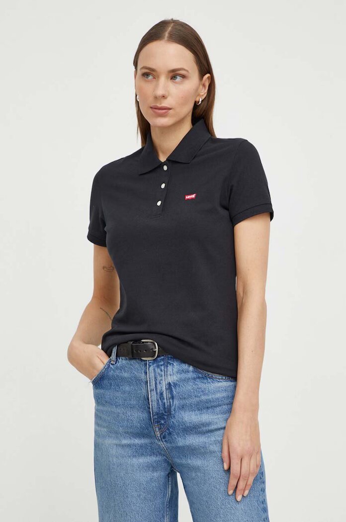 Levi's тениска с яка дамска от памук с еластан HM черна 52599