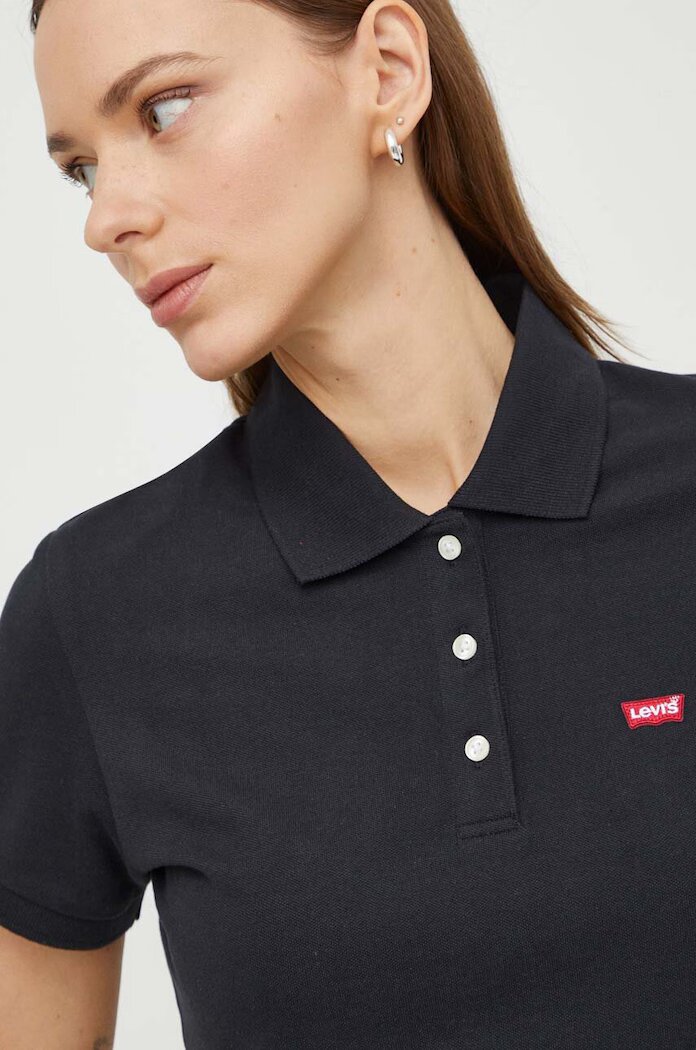Levi's тениска с яка дамска от памук с еластан HM черна 52599
