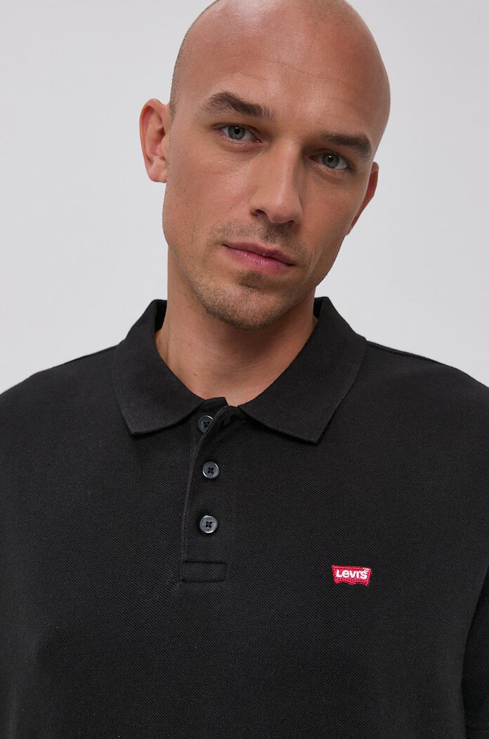 Levi's Тениска с яка мъжка в черно с изчистен дизайн
