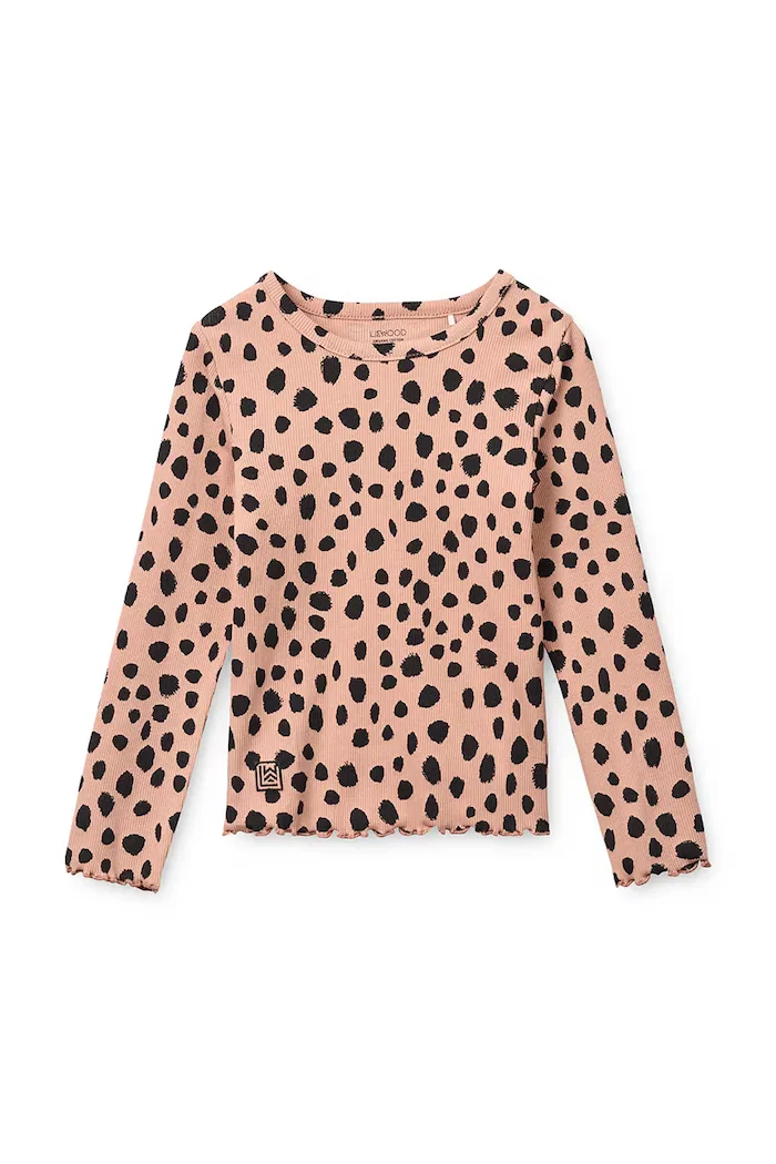 Liewood блуза с дълги ръкави за деца от памук с еластан Nieve Printed Longsleeve Rib T-shirt розова LW20679
