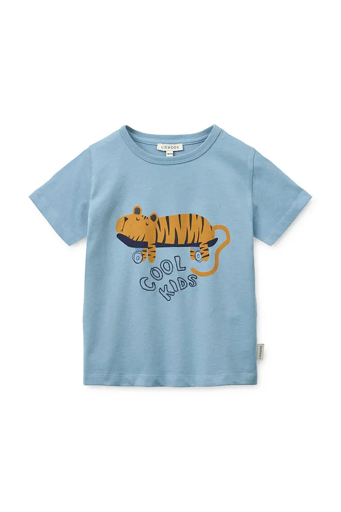 Liewood Детска памучна тениска Apia Placement Shortsleeve T-shirt в синьо с принт LW20678
