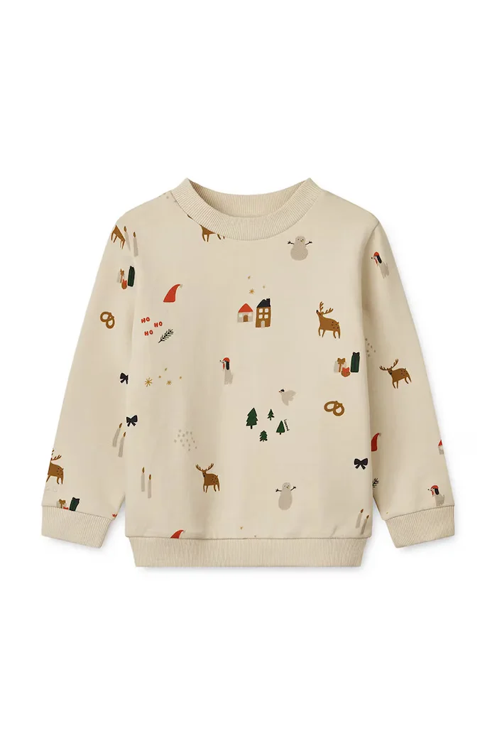 Liewood Детски памучен суичър Thora Printed Sweatshirt в бежово с десен LW20357
