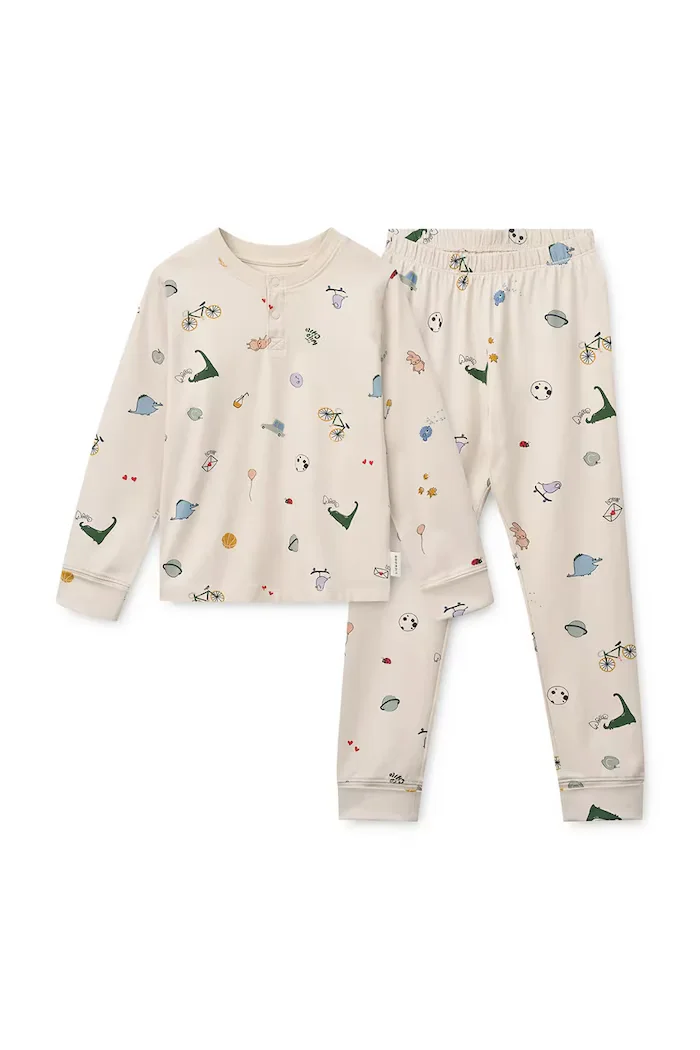 Liewood пижама от две части за деца от памук с еластан Wilhelm Grow Printed Pyjamas Set бежова LW20982