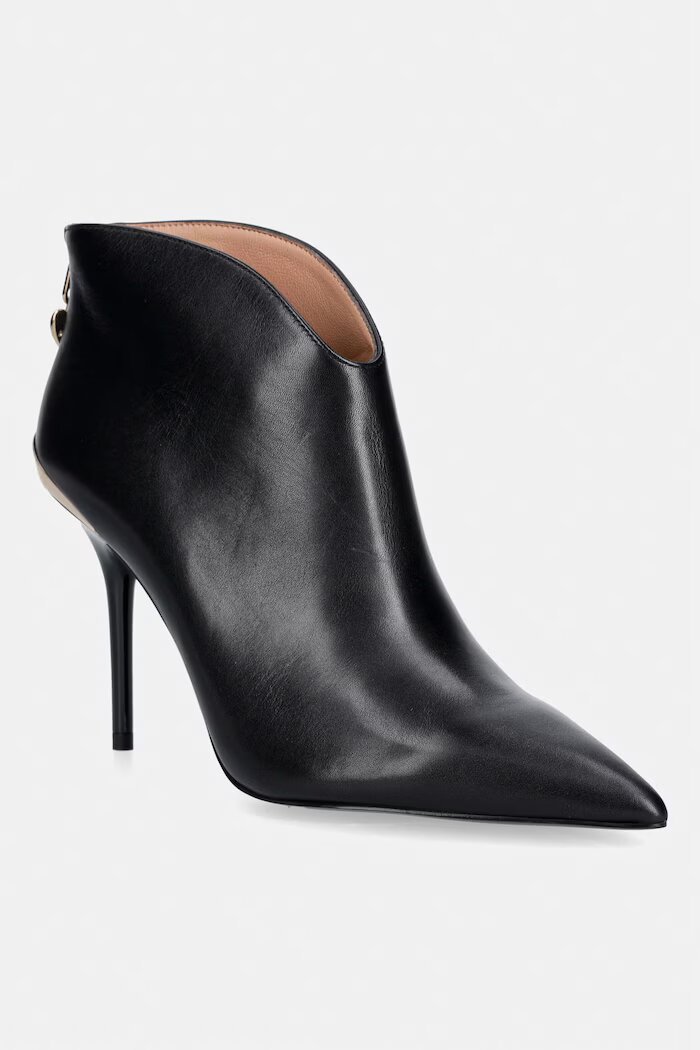 Love Moschino боти с тънък ток дамски от кожа черни JA21069G1PIA0000