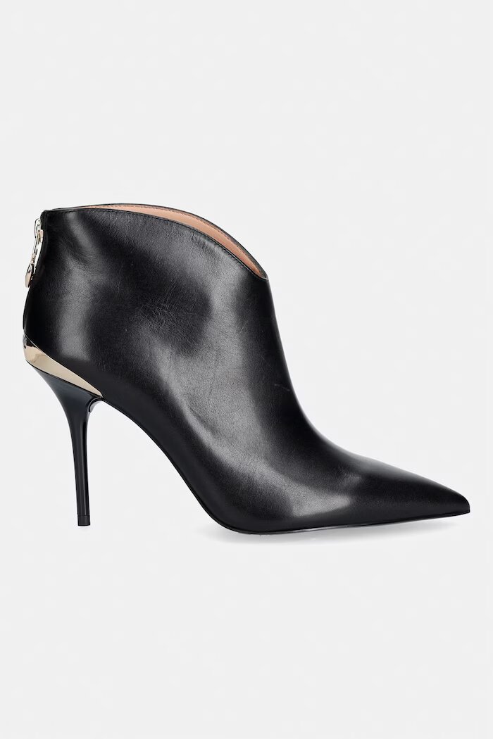 Love Moschino боти с тънък ток дамски от кожа черни JA21069G1PIA0000