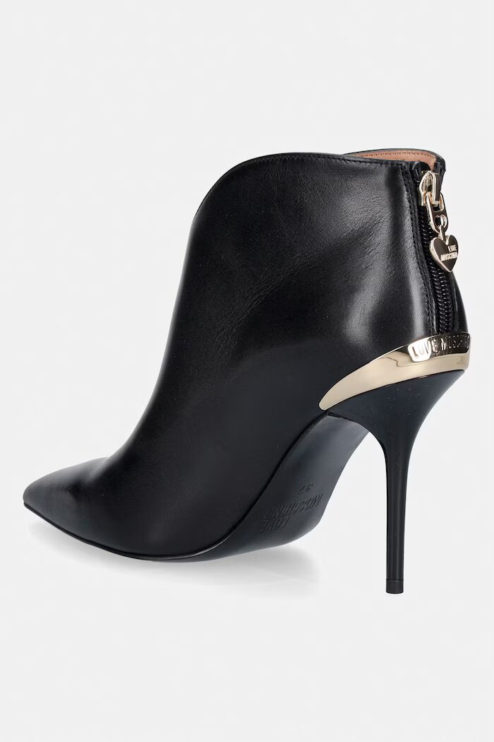 Love Moschino боти с тънък ток дамски от кожа черни JA21069G1PIA0000