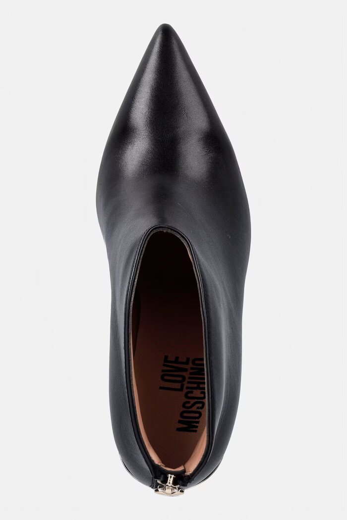 Love Moschino боти с тънък ток дамски от кожа черни JA21069G1PIA0000