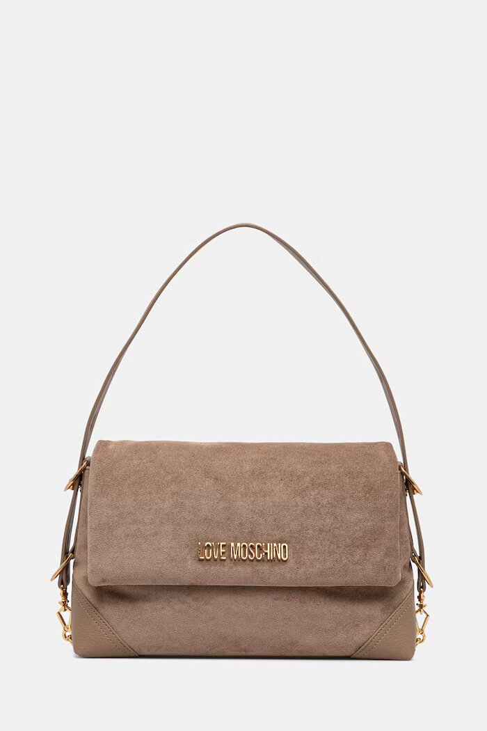 Love Moschino чанта дамска от имитация на велур бежова JC4092PP1PLD110A
