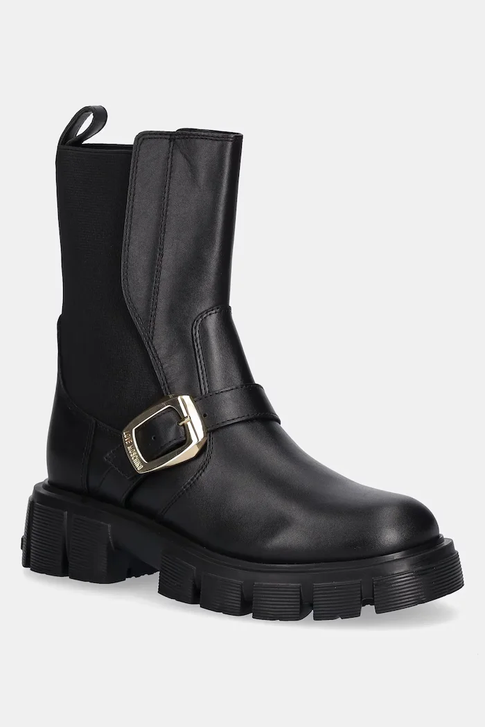 Love Moschino Кожени боти челси в черно с платформа JA24105G1NIA0000