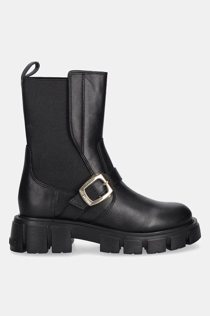 Love Moschino Кожени боти челси в черно с платформа JA24105G1NIA0000