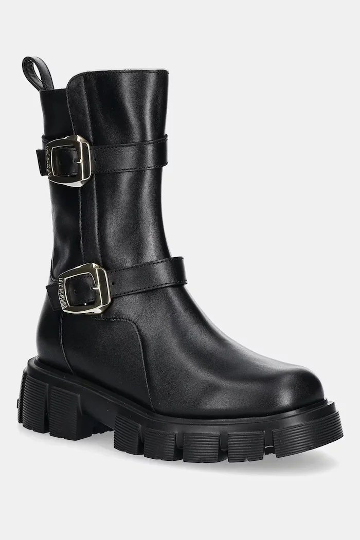 Love Moschino Кожени боти в черно с платформа JA24095G1NIA0000
