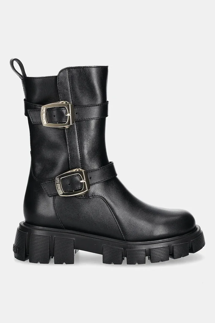 Love Moschino Кожени боти в черно с платформа JA24095G1NIA0000