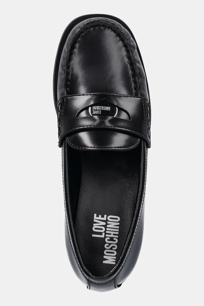 Love Moschino Кожени мокасини в черно с равна подметка JA10222G1NJD000A