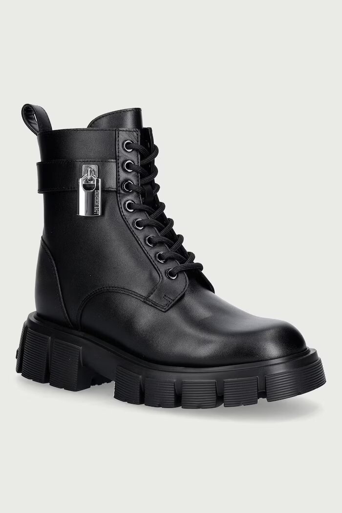 Love Moschino кубинки с платформа дамски от кожа черни JA24235G0PIA0000