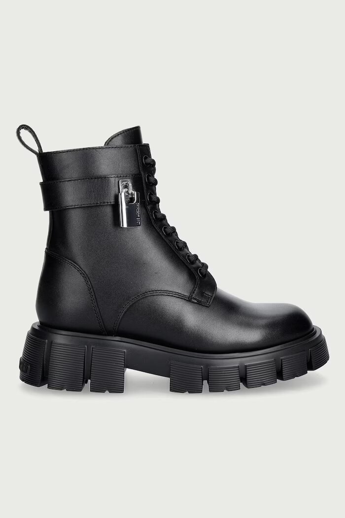 Love Moschino кубинки с платформа дамски от кожа черни JA24235G0PIA0000