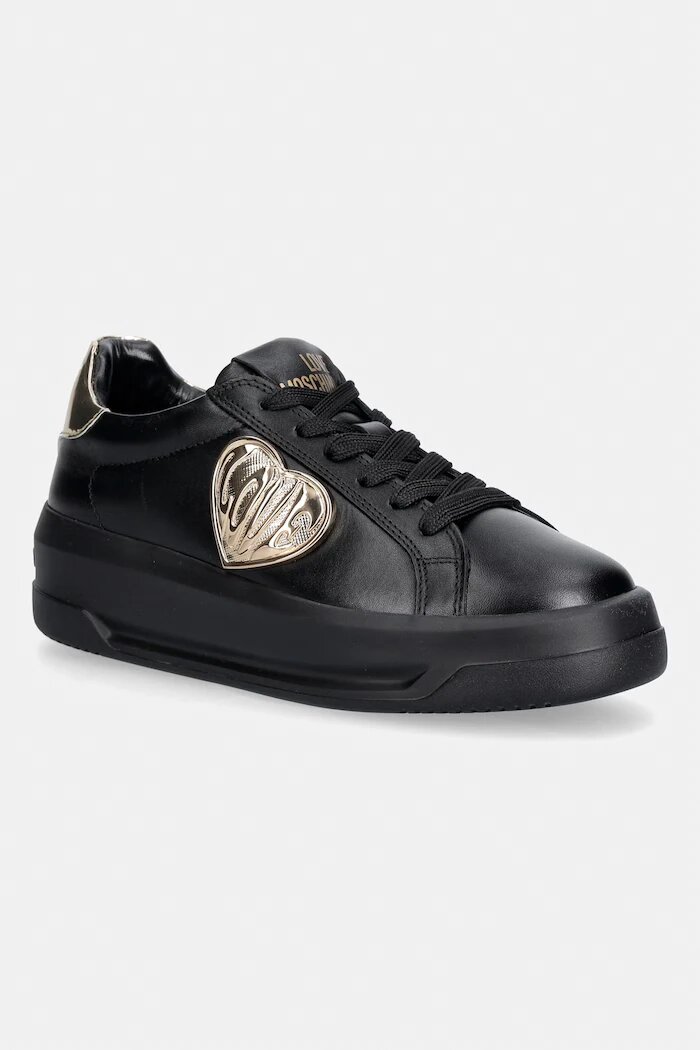 Love Moschino маратонки дамски от кожа черни с платформа JA15235G1PIAR00A
