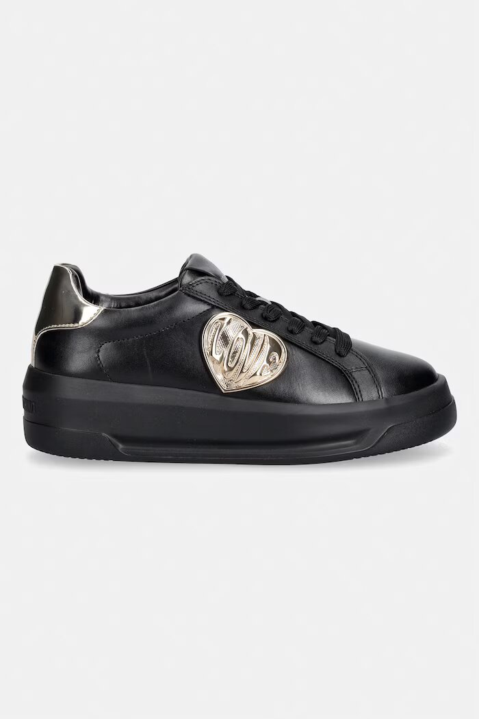 Love Moschino маратонки дамски от кожа черни с платформа JA15235G1PIAR00A