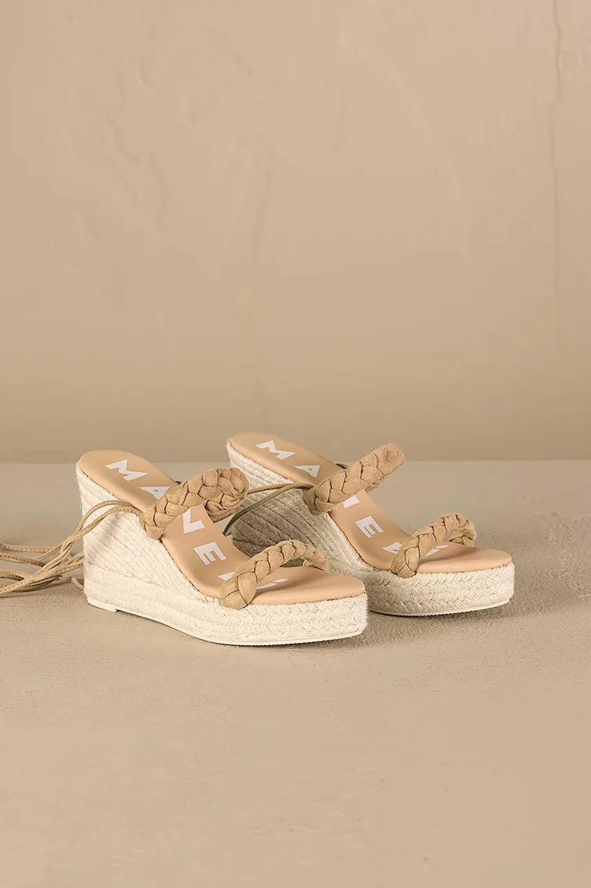 Manebi Велурени сандали Hamptons Two Braided Bands Wedge Espadrilles