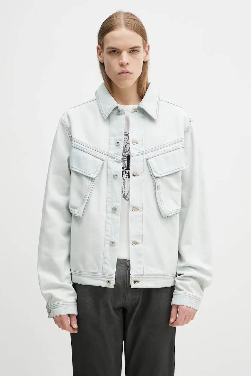 Marcelo Burlon Дънково яке Bleach Denim Cargo Jacket Light Blue No