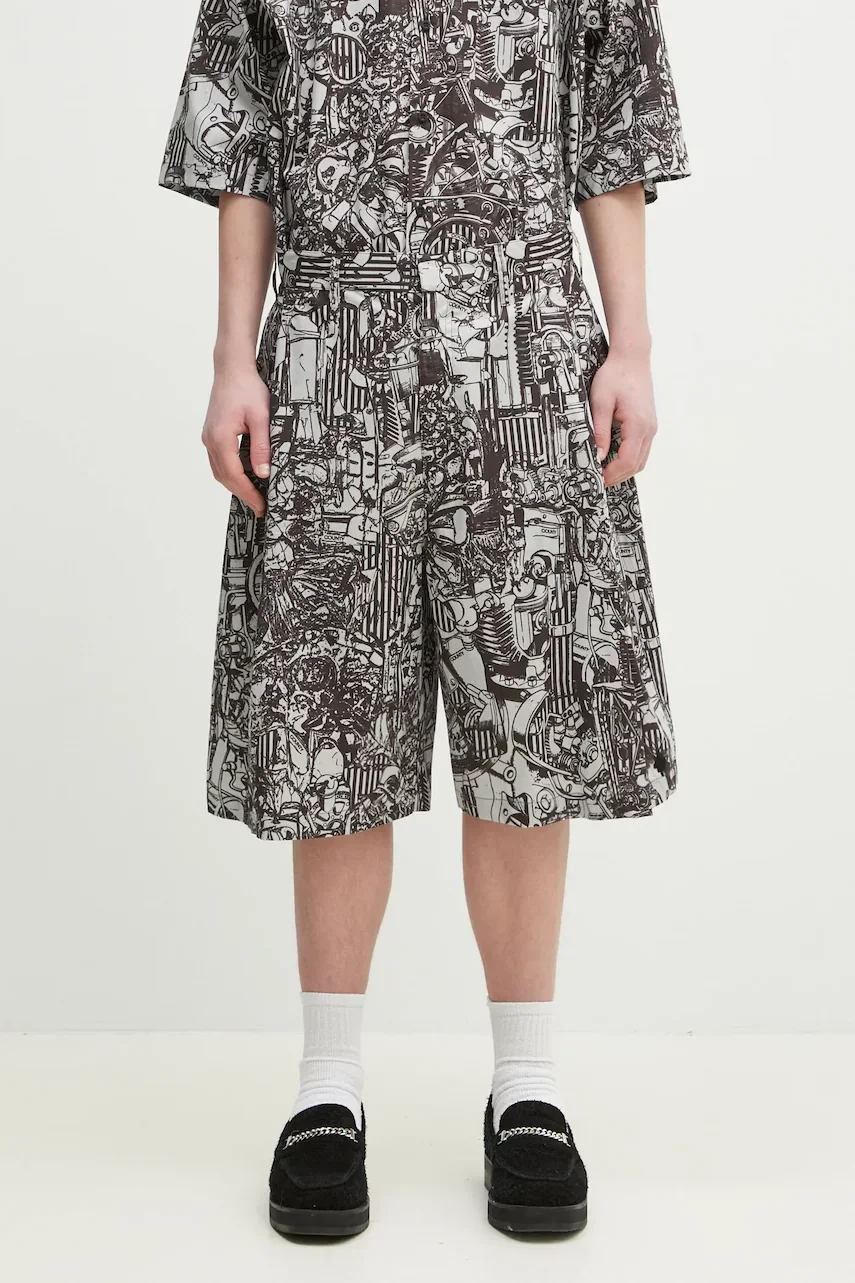 Marcelo Burlon Памучен къс панталон Aop Mech Pajama Shorts Dark Grey Medium