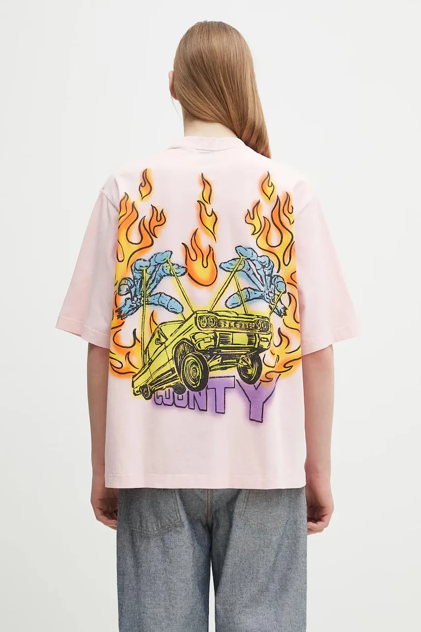 Marcelo Burlon Памучна тениска County Flame Boxy T-Shirt Pink Red