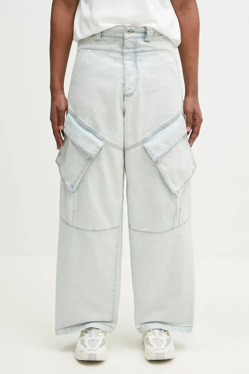 Marcelo Burlon Памучни дънки Bleach Denim Wide Cargo Light Blue No Co