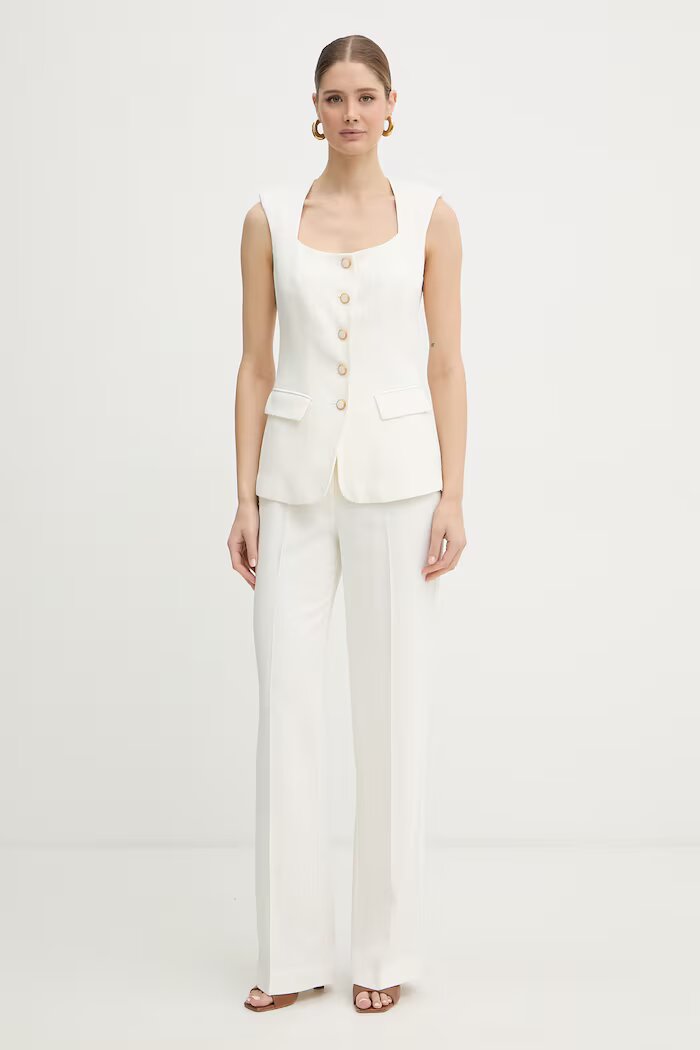 Marciano by Guess панталон дамски с вискоза GRETHA бежов с висока талия
